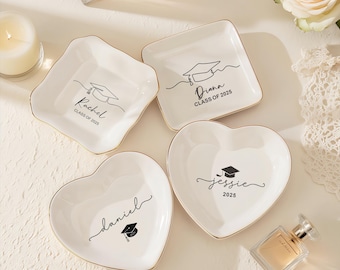 Personalized Graduation Trinket Dish, Graduation Ring Dish, Custom Gift for College Masters PhD, Class of 2025 Memorial, Party Gift for Her