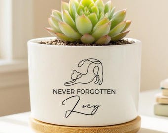 Custom Pet Memorial Planter, Personalized Cat Loss Gift, Sympathy Remembrance Flower Pot for Pet Parents, Never Forgotten Keepsake