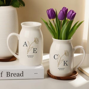 Custom Engraved Wedding Vase, Personalized Bridal Shower Gift, Elegant Ceramic Flower Vase for Newlyweds, Unique Marriage Keepsake