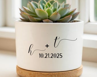 Custom Ceramic Planter, Personalized Wedding Gift for Couples, Housewarming Flower Pot Present, Bridal Shower Engagement Keepsake