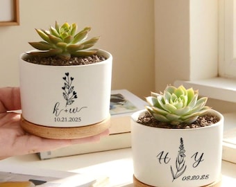 Custom Engagement Planter, Personalized Flower Pot, Succulent Gift for Couples Weddings, Newly Engaged Keepsake