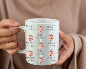 赤ちゃんの顔写真入りマグカップ、カスタムベビーフェイスフォトマグカップ、父の日ギフト、おじいちゃんへのギフト、誕生日プレゼント、おじいちゃんおばあちゃんへのギフト