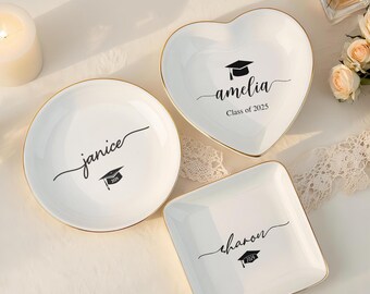 Graduation Jewelry Dish, Personalized Class of 2025 Gift with Name, Ring Holder for College, Grad School PhD Master, Graduation Trinket Dish