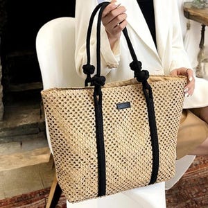 Sac fourre-tout de plage d'été pour maman Sac à bandoulière en paille tissée à la main pour femme et fille Sac à main de plage grande capacité, cadeau pour elle, sac à main chic