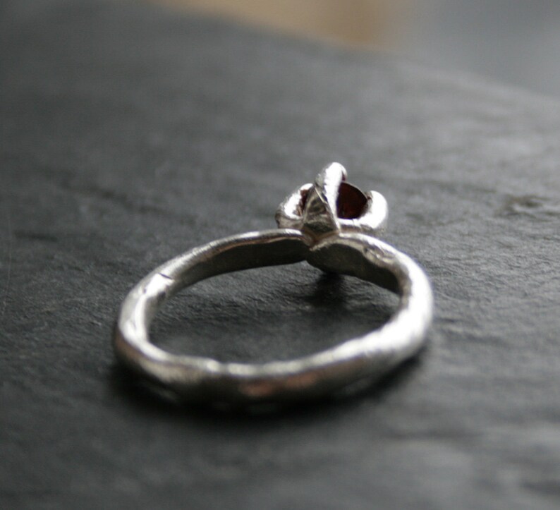 OOAK Sterling silver and natural garnet primitive ring ready to ship in size 8