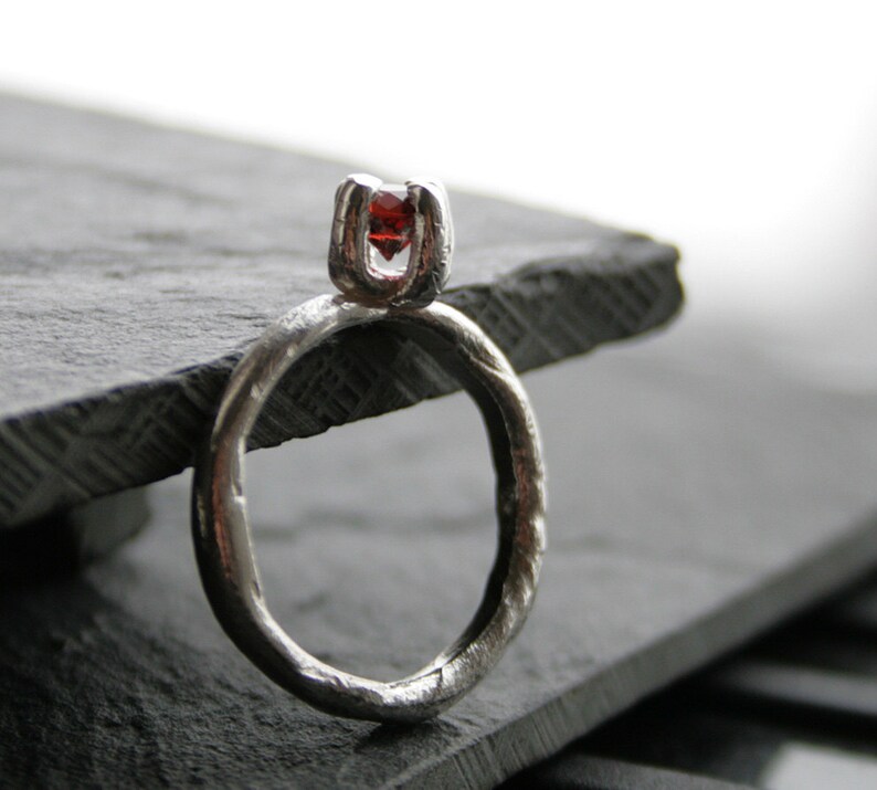 OOAK Sterling silver and natural garnet primitive ring ready to ship in size 8
