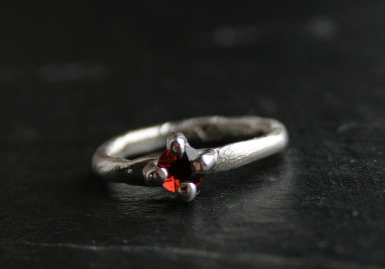 OOAK Sterling silver and natural garnet primitive ring ready to ship in size 8