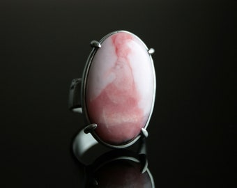 Größe 8 1/2 US. Unikat. Natürlicher Pink Opal und Sterling Silber Vanity Ring