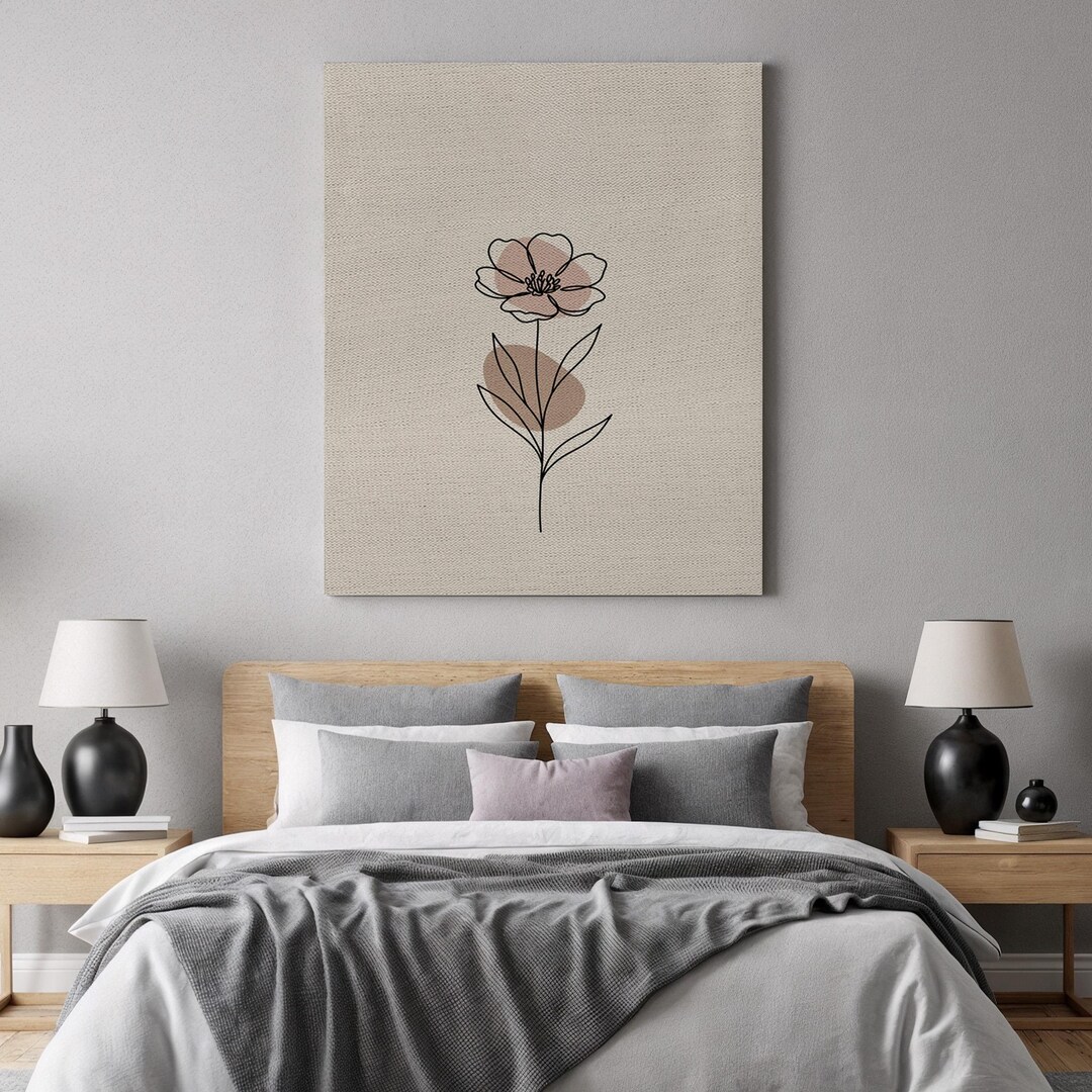 Minimal Floral Line Art Wall Decor Neutral Modern Botanical Canvas ...
