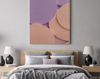 Pastel Circle Abstract Wall Art  Modern Geometric Canvas for Bedroom Wall Decor  Soft Peach and Lavender Minimalist Shape Composition
