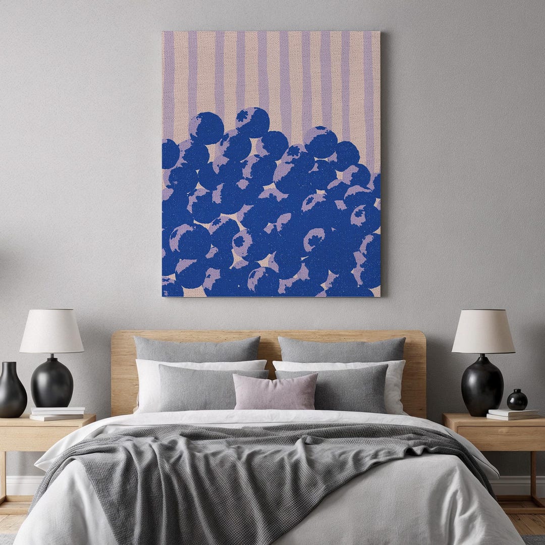 Abstract Blueberry Wall Art, Modern Fruit Canvas Print With Striped ...