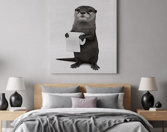 Funny Otter Canvas Print, Toilet Paper Humor, Bathroom Wall Art