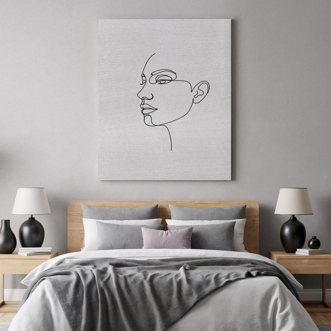 Minimalist Woman Face Line Art Canvas Modern Feminine Portrait Wall ...