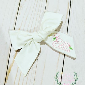 Custom embroidered Personalized fabric hand tied name hair bow