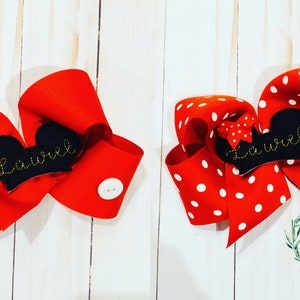 Custom embroidered personalized Minnie & Mickey Mouse ears hair bow