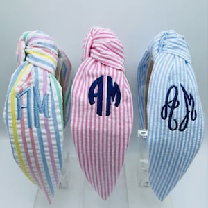 Custom monogrammed seersucker knotted headband