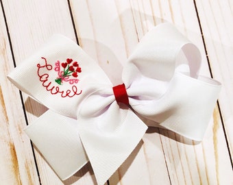 Custom embroidered Personalized Valentine’s Day hair bow