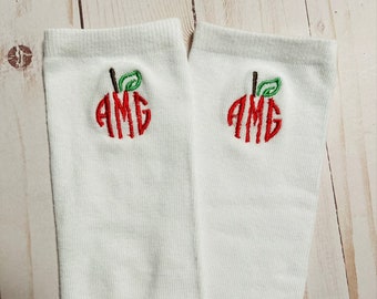 Custom embroidered apple monogrammed knee socks Perfect for school