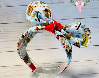 Custom Snow White Seven Dwarfs Mine Train fabric knotted bow  Perfect for girls and women