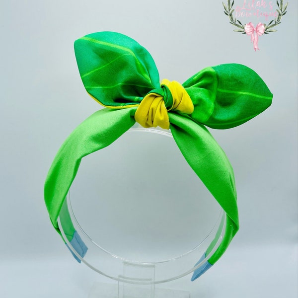 Custom Disney Tinkerbell inspired fabric knotted bow style headband Perfect size for kids and adults