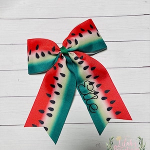 Custom embroidered personalized watermelon  ribbon hair bow
