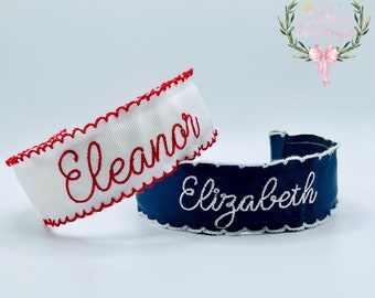 Custom embroidered personalized moonstitch ribbon headband