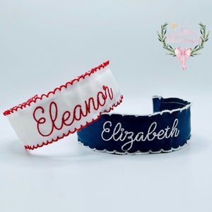 Custom embroidered personalized moonstitch ribbon headband