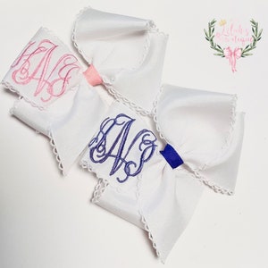 Custom monogrammed embroidered moonstitch ribbon hair bow