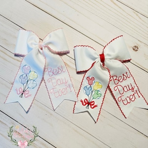 Custom embroidered Disney Mickey balloons Best Day Ever moonstitch ribbon hair bow