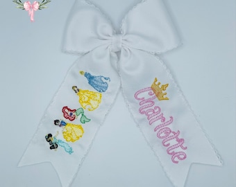 Custom personalized Disney princesses moonstitch ribbon hair bow Cinderella, Belle, Snow White, Ariel, Jasmine