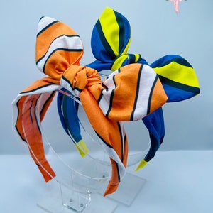 Custom Disney Nemo or Dory inspired fabric knotted bow headband Perfect size for kids & adults