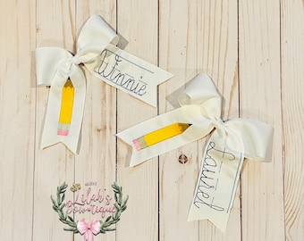 Custom personalized embroidered back to school notebook name hair bow