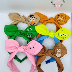 Custom embroidered Toy Story friends fabric bow headband, Bullseye, Slinky Dog, Rex, Hamm, Alien, Mr. Potato Head Perfect for kids & adults