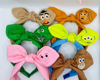 Custom embroidered Toy Story friends fabric bow headband, Bullseye, Slinky Dog, Rex, Hamm, Alien, Mr. Potato Head Perfect for kids & adults