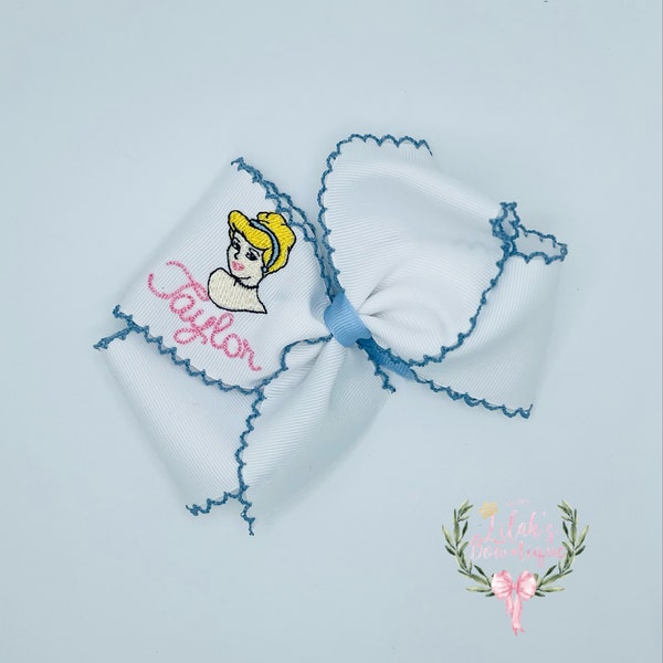 Custom personalized Cinderella princess moonstitch ribbon hair bow