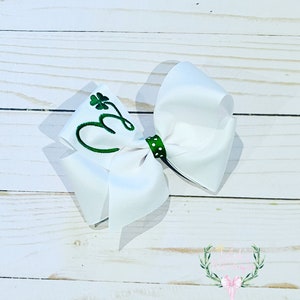 Custom embroidered Personalized Shamrock initial  St. Patrick’s Day hair bow