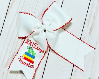 Custom embroidered 100 days smarter bookworm school books hair bow, 100 days of school