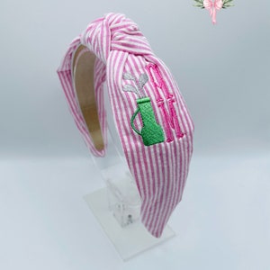 Custom monogrammed seersucker golf bag knotted headband