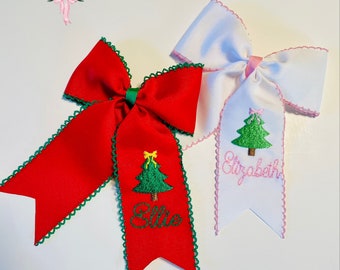 Custom embroidered personalized Christmas tree moonstitch ribbon bow