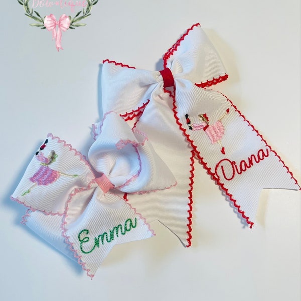 Custom embroidered Personalized Christmas Clara Nutcracker Ballet hair bow