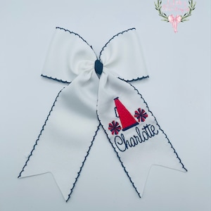 Custom personalized embroidered football cheerleader moonstitch ribbon hair bow
