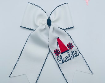 Custom personalized embroidered football cheerleader moonstitch ribbon hair bow