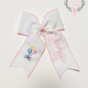 Custom personalized embroidered birthday balloons moonstitch ribbon hair bow