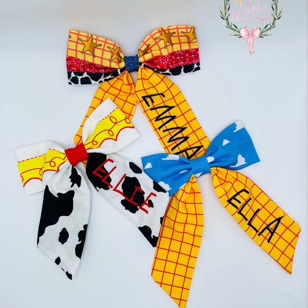 Custom personalized Toy Story, Buzz Lightyear, Woody, Jessie, Andy’s room & Buzz Lightyear fabric hair bows