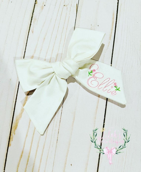 Custom embroidered Personalized fabric hand tied name hair bow