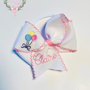 Custom personalized embroidered birthday balloons moonstitch ribbon hair bow image 3