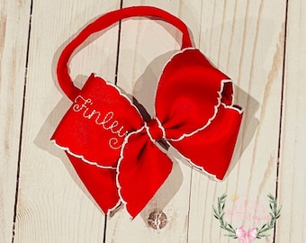 Custom personalized  vintage stitch embroidered name moonstitch ribbon hair bow