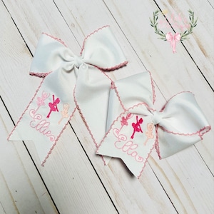 Custom embroidered Personalized ballerinas ballet moonstitch ribbon  hair bow