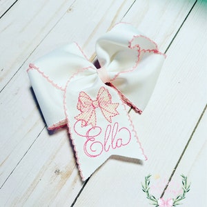 Custom personalized embroidered bow & name in you choice if color, moonstitch ribbon hair bow