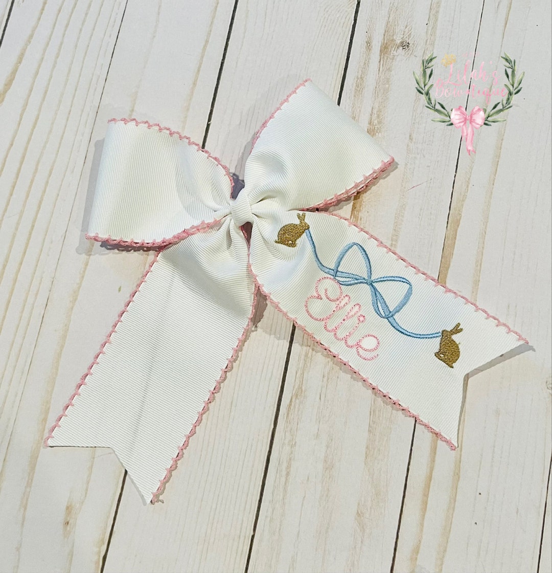 Custom Embroidered Personalized Ribbon & Bunny Moonstitch - Etsy